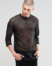 Сетчатая oversize-футболка с рукавами 3/4 ASOS - Черный