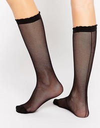 Сетчатые носки с фигурной отделкой по краю Monki - Черный