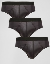 Комплект из 3 трусиков из ткани с мокрым эффектом ASOS - Черный