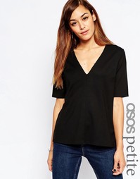 Топ из ткани понте с V‑образным вырезом ASOS PETITE - Черный