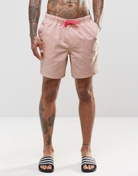 Пастельно-розовые шорты для плавания средней длины с неоновой завязкой Asos