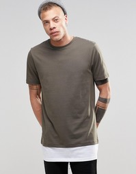 Длинная футболка цвета хаки ASOS