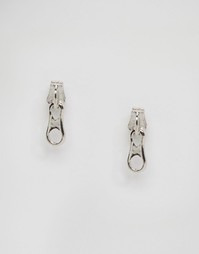 Серьги-гвоздики ограниченной серии в виде бегунка молнии - Родий Asos