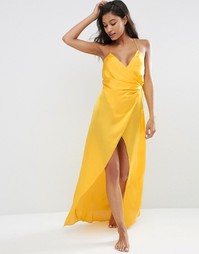 Атласное платье-сорочка макси ASOS - Желтый