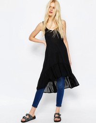 Удлиненный топ с рюшами по низу ASOS - Черный