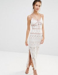 Кружевное платье макси с атласной отделкой Boohoo Boutique