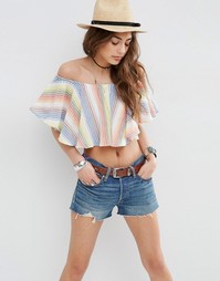 Полосатый топ с оборками и открытыми плечами ASOS - Мульти