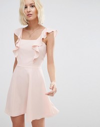 Приталенное платье с квадратной горловиной и оборкой ASOS - Blush