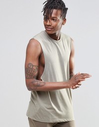 Футболка цвета хаки без рукавов с заниженными проймами ASOS - Зеленый