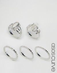 ASOS CURVE Pack of 5 Summer Time Stone Ring Pack - Родий