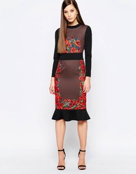 Платье миди с оборкой по краю и принтом Comino Couture