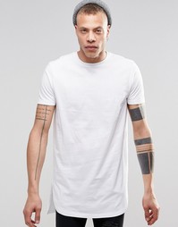 Длинная белая футболка с закругленной кромкой спереди ASOS - Белый