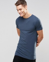 Удлиненная синяя футболка слим ASOS - Кадетский синий