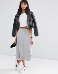 Расклешенная юбка миди с кнопками ASOS - Серый меланж