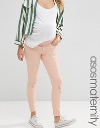Розовые джинсы скинни с рваной отделкой ASOS Maternity Ridley