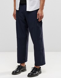 Темно-синие строгие укороченные брюки с широкими штанинами и карманами Asos