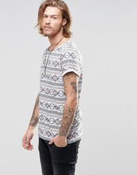 Футболка в крапинку с ацтекским принтом и вырезом лодочкой ASOS