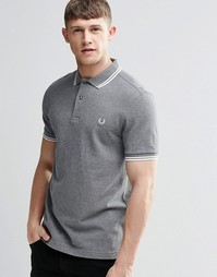 Серая футболка-поло слим с двойным кантом Fred Perry - Серый меланж