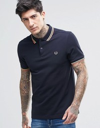 Темно-синяя футболка‑поло с двумя контрастными полосками Fred Perry