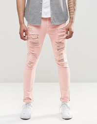 Супероблегающие рваные джинсы ASOS - Розовая дымка