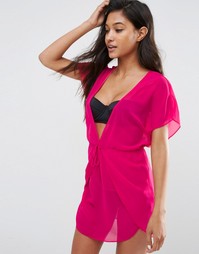 Шифоновый пляжный кафтан с запахом спереди ASOS - Hot pink