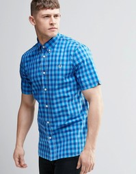 Синяя рубашка слим в клетку с короткими рукавами Fred Perry