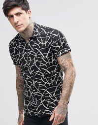 Черная рубашка с принтом листьев и открытым воротником Scotch &amp; Soda