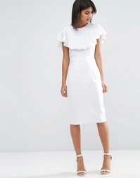 Льняное платье-футляр с оборкой ASOS - Белый