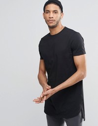 Супердлинная футболка цвета хаки с асимметричным подолом ASOS - Черный