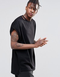 Рваная удлиненная oversize‑футболка из плотной ткани ASOS - Черный