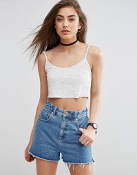 Топ в рубчик с волнистой кромкой ASOS - Серый меланж