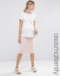 Трикотажная юбка-карандаш миди для беременных ASOS Maternity - Blush