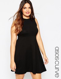 Платье с завышенной талией и высокой горловиной ASOS CURVE - Черный