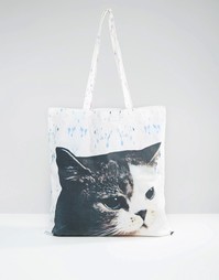 Парусиновая сумка‑шоппер с кошкой Monki - Мульти