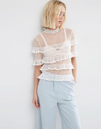 Топ из сеточки добби с оборками ASOS - Белый
