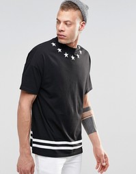 Oversize-футболка с полосками по краю и звездами у горловины ASOS