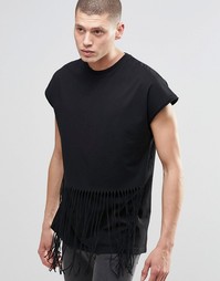 Черная oversize‑футболка без рукавов с бахромой ASOS - Серый мраморный