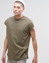 Oversize-футболка цвета хаки без рукавов с закругленным низом и молния Asos