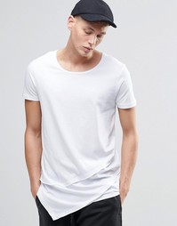Длинная футболка с многослойной нижней кромкой ASOS - Белый