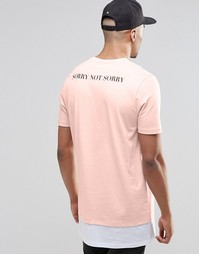 Супердлинная футболка с принтом 'Sorry Not Sorry' и контрастным низом Asos