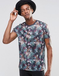 Футболка из ткани под лен с принтом тигров и джунглей ASOS - Мульти