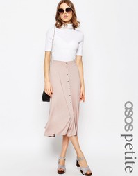 Расклешенная юбка миди с кнопками для миниатюрных ASOS PETITE