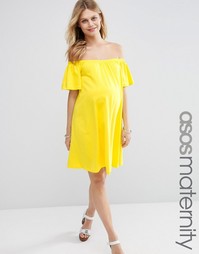 Платье мини для беременных с открытыми плечами ASOS Maternity - Желтый