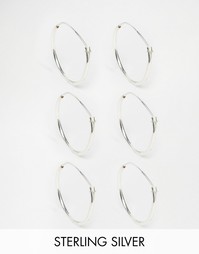 Комплект из 3 пар серебряных серег-колец Reclaimed Vintage, размер 15