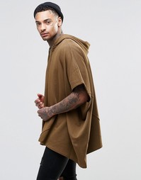 Удлиненный кейп с капюшоном и горловиной на молнии ASOS - Fawn