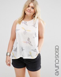 Топ без рукавов с тропическим принтом птицы ASOS CURVE - Мульти