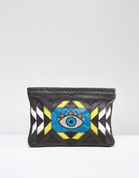 Кожаный клатч с рисунком глаза из бисера Cleobella Coventry - Черный