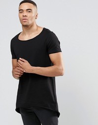 Супердлинная черная футболка асимметричной длины ASOS - Черный