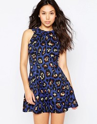 Короткое приталенное платье с леопардовым принтом Madam Rage - Синий