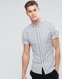 Облегающая рубашка цвета хаки в полоску с короткими рукавами ASOS